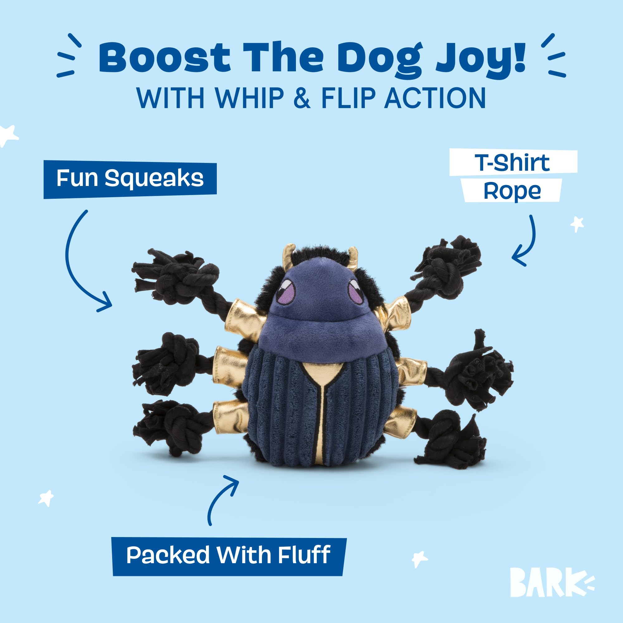 Barkbox Plush Beetle Squeaky Dog Rope Toy, Large Dog Breeds